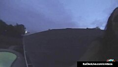 The cam princess, Cleo, shows off her body and masturbates on the roof top