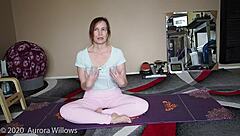 sexy milf in yoga shows shaved pussy