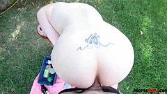 Lauren Phillips, the redhead stepmom, engages in outdoor taboo sex with her stepson.