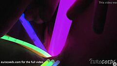 Nervous babe Raquel gapes pussy with kinky glowsticks for first time cervix view