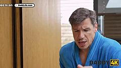 Sexy teen argued with boyfriend, then banged his old man hard.  