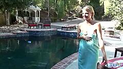 Blonde teen 18+, are you teasing with toys by the pool? Show me more!