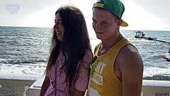 cuckold slurps stranger's big cock while he pounds wife