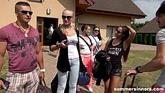 Deepthroat blowjob in the car during holiday vacation