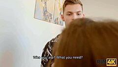 Russian girl in red stockings rims friend during threesome