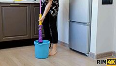 Russian girl in red stockings rims friend during threesome