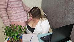 boss worships bbw's huge ass in office leggings before cumming on tits