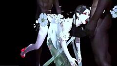 Two BBCs Fuck Big Boobs Chick Bent Over in Hardcore 3some 3D Animation!