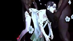 Two BBCs Fuck Big Boobs Chick Bent Over in Hardcore 3some 3D Animation!