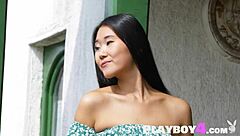 beautiful asian milf posing naked in vineyard