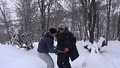 Hot student sucks professor's big dick after ski lesson and swallows cum