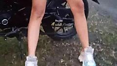 showing tits and pussy outdoors