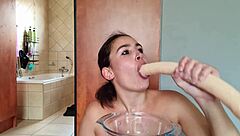 Gathering Saliva While Repeatedly Fucking Throat With Double Ended Dildo In Saliva Fetish.