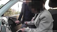 Dogging my wife in public parking, voyeur jerks off after work.