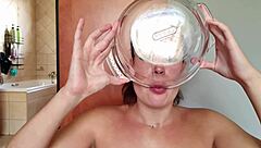 Gathering Saliva While Repeatedly Fucking Throat With Double Ended Dildo In Saliva Fetish.