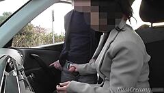 Dogging my wife in public parking, voyeur jerks off after work.