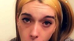 Pretty Shemale On Knees Sucks Cock