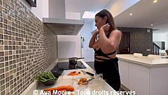Couple In Kitchen: Deepthroat Blowjob, Doggystyle Fuck On Countertop, Bent Over For Cumshot.