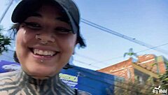 Whore loses bet, gets fucked, and does cumwalk on the street