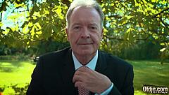 young blonde teen moans while fucking mature man then swallows his deep cumshot