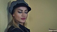 Nasty cherry kiss aggressively fucks old man and chokes on his cock