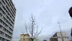 Natural European amateur engages in public activities with pickup partner