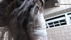 American babe takes big black cock in her ass