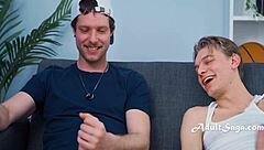 Two straight guys jerk off to porn together