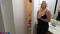 Stepson caught jerking off in bathroom, then fucks stepmom