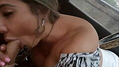 Bianca Naldy distracts driver for wild outdoor deepthroat action.