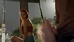 Risky Street Handjob for Hot Redhead at Bus Stop?