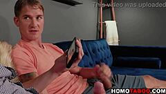 horny step brothers masturbating to gay porn then fucking