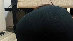 Redhead MILF with big ass and tits gives blowjob, bent over for creampie POV.