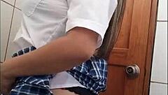 Redhead MILF with big ass and tits gives blowjob, bent over for creampie POV.