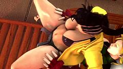 Redhead MILF with big ass and tits gives blowjob, bent over for creampie POV.