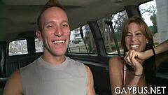 Redhead MILF with big ass and tits gives blowjob, bent over for creampie POV.