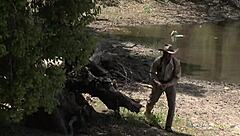 Redhead MILF with big ass and tits gives blowjob, bent over for creampie POV.