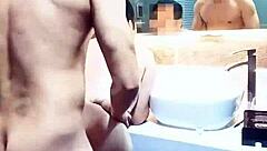 Gay asian amateur couple engages in handsome bareback fucking with blowjob and riding