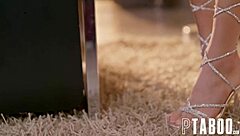 Redhead MILF with big ass and tits gives blowjob, bent over for creampie POV.