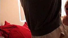 Redhead MILF with big ass and tits gives blowjob, bent over for creampie POV.