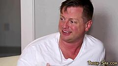 Redhead MILF with big ass and tits gives blowjob, bent over for creampie POV.