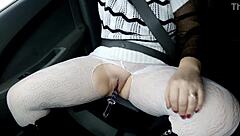 Redhead MILF with big ass and tits gives blowjob, bent over for creampie POV.