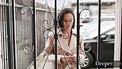 Redhead MILF with big ass and tits gives blowjob, bent over for creampie POV.