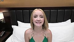 Redhead MILF with big ass and tits gives blowjob, bent over for creampie POV.