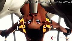 Redhead MILF with big ass and tits gives blowjob, bent over for creampie POV.