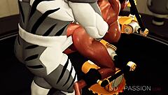 Redhead MILF with big ass and tits gives blowjob, bent over for creampie POV.