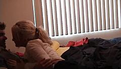 Redhead MILF with big ass and tits gives blowjob, bent over for creampie POV.