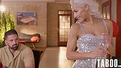 Redhead MILF with big ass and tits gives blowjob, bent over for creampie POV.