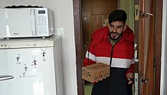 Redhead MILF with big ass and tits gives blowjob, bent over for creampie POV.