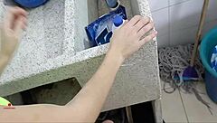 Redhead MILF with big ass and tits gives blowjob, bent over for creampie POV.